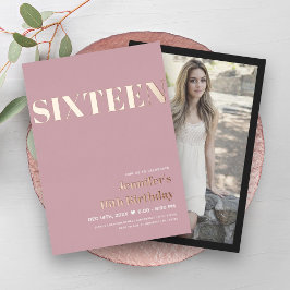 ELEGANT Modern Blush Pink Sweet 16 Typografie Folie Uitnodiging