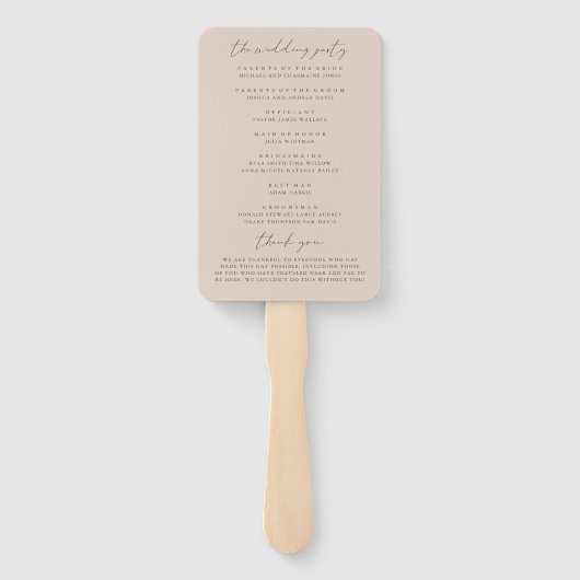 Elegant modern Blush Pink Wedding Programme Handje Handwaaier (Achterkant)