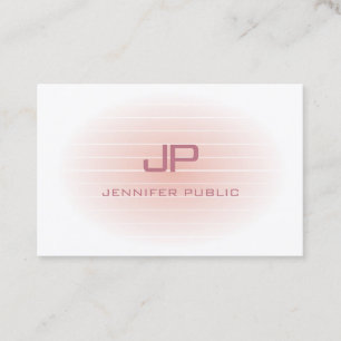 Elegant Modern Blush Pink White Trendy Monogram Visitekaartje