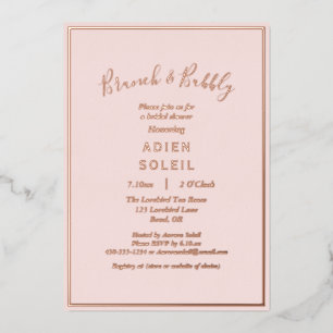 Elegant Modern Blush Roos Gold Brunch en Bubble Folie Uitnodiging