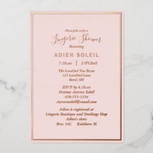 Elegant modern Blush Roos Gold Lingerie Shower Folie Uitnodiging