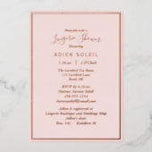 Elegant modern Blush Roos Gold Lingerie Shower Folie Uitnodiging (Voorkant)