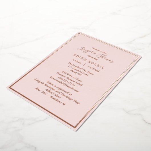 Elegant modern Blush Roos Gold Lingerie Shower Folie Uitnodiging (Gedraaid)