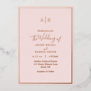 Elegant Modern Blush Roos Gold Monogram Weddenscha Folie Uitnodiging