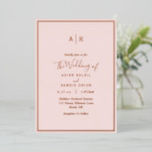 Elegant Modern Blush Roos Gold Monogram Weddenscha Folie Uitnodiging (Staand Voorkant)