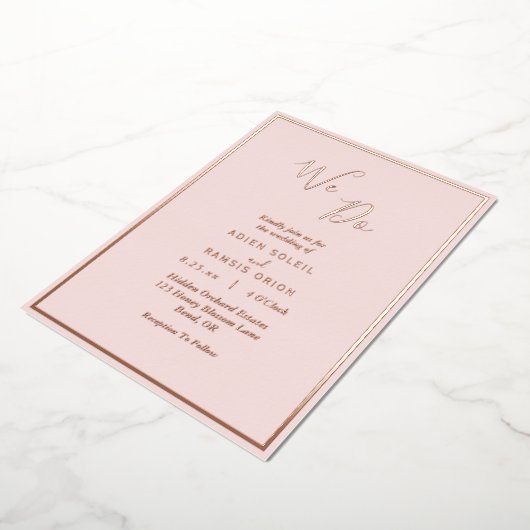 Elegant modern blush Roos Gold We wedden Folie Uitnodiging (Gedraaid)