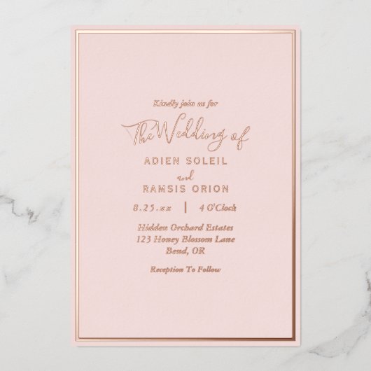 Elegant Modern Blush Roos Gold Wedding Folie Uitnodiging (Voorkant)