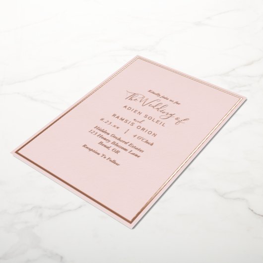 Elegant Modern Blush Roos Gold Wedding Folie Uitnodiging (Gedraaid)