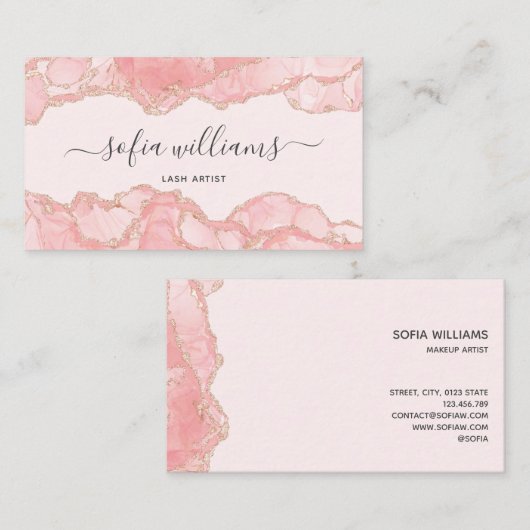 Elegant Modern Blush Roze Agaat Visitekaartje (Voorkant / Achterkant)