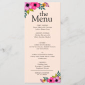 Elegant modern Blush Roze Floral Rustial Dinner Menu (Voorkant)