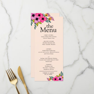 Elegant modern Blush Roze Floral Rustial Dinner Menu