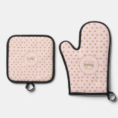 Elegant Modern Blush Roze Initialen Monogram Ovenwant & Pannenlap Set (Voorkant)