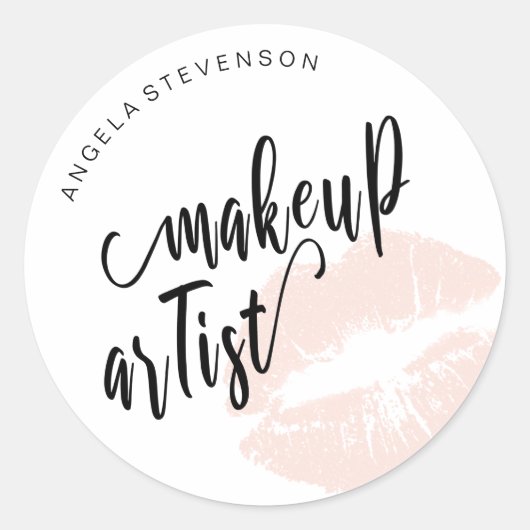 Elegant modern blush roze lippen make-up kunstenaa ronde sticker (Voorkant)