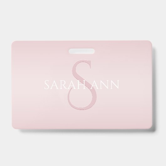 Elegant Modern Blush Roze Ombre Naam & Monogram Badge (Voorkant)