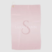 Elegant Modern Blush Roze Ombre Naam & Monogram Golfhanddoek (Voorkant)