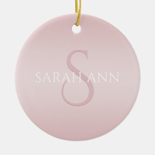 Elegant Modern Blush Roze Ombre Naam & Monogram Keramisch Ornament (Voorkant)