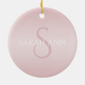 Elegant Modern Blush Roze Ombre Naam & Monogram Keramisch Ornament (Achterkant)