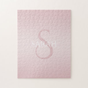 Elegant Modern Blush Roze Ombre Naam & Monogram Legpuzzel