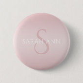 Elegant Modern Blush Roze Ombre Naam & Monogram Ronde Button 5,7 Cm (Voorkant)