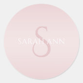 Elegant Modern Blush Roze Ombre Naam & Monogram Ronde Sticker (Voorkant)