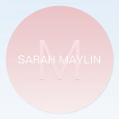 Elegant Modern Blush Roze Ombre Naam & Monogram Ronde Sticker
