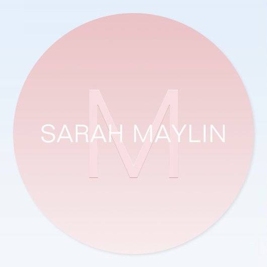 Elegant Modern Blush Roze Ombre Naam & Monogram Ronde Sticker