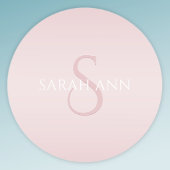 Elegant Modern Blush Roze Ombre Naam & Monogram Ronde Sticker