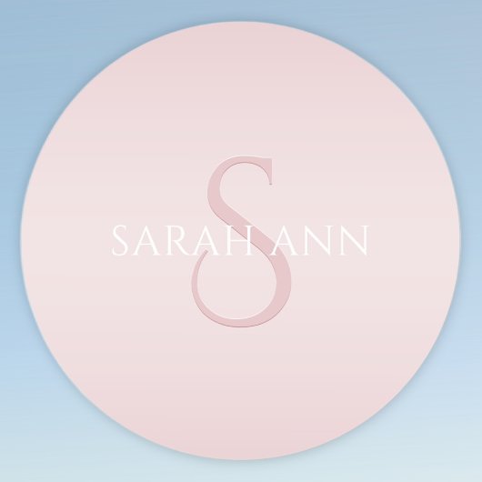 Elegant Modern Blush Roze Ombre Naam & Monogram Ronde Sticker