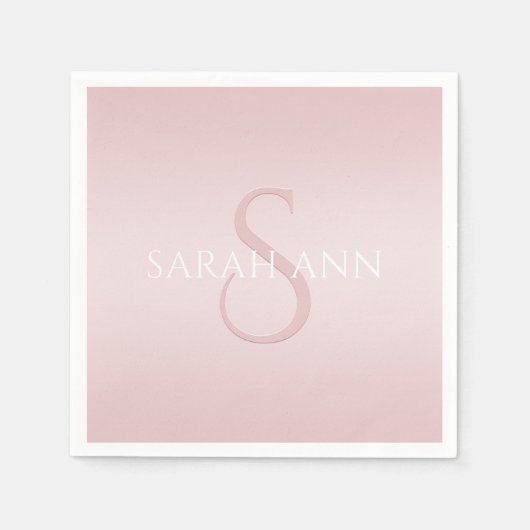 Elegant Modern Blush Roze Ombre Naam & Monogram Servet (Voorkant)