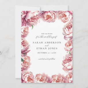 Elegant Modern Blush Roze Pioen Bloemen Bruiloft Save The Date