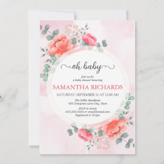 Elegant Modern blush roze waterverf baby shower Kaart