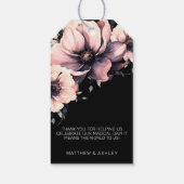 Elegant Modern Blush Roze Zwart Bloemen Bruiloft Cadeaulabel (Achterkant)