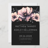 Elegant Modern Blush Roze Zwart Bloemen Bruiloft Kaart (Voorkant)