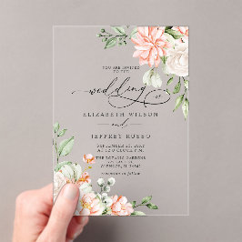 Elegant Modern Blush White Floral Wedding Acryl Uitnodigingen