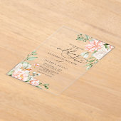Elegant Modern Blush White Floral Wedding Acryl Uitnodigingen (Laagn)