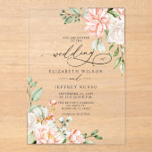 Elegant Modern Blush White Floral Wedding Acryl Uitnodigingen (Voorkant)