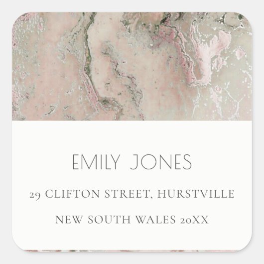 ELEGANT MODERN BLUSKY ROOS GOLD AGATE ADDRESS VIERKANTE STICKER (Voorkant)