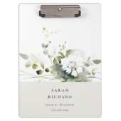 Elegant Modern Boho Abstract Groen Wit Bloemen Klembord (Voorkant)