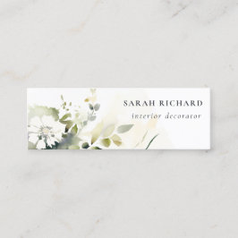 Elegant Modern Boho Abstract Groen Wit Bloemen Mini Visitekaartje