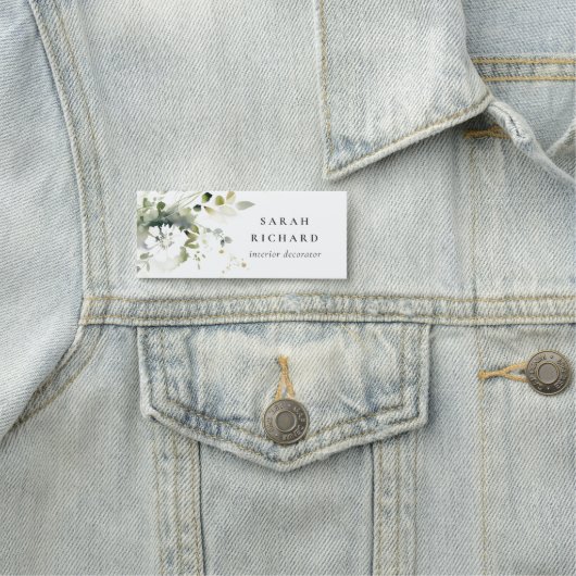 Elegant Modern Boho Abstract Groen Wit Bloemen Naamplaatje (In situ)