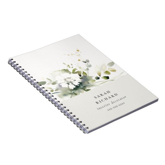 Elegant Modern Boho Abstract Groen Wit Bloemen Notitieboek (Rechterzijde)