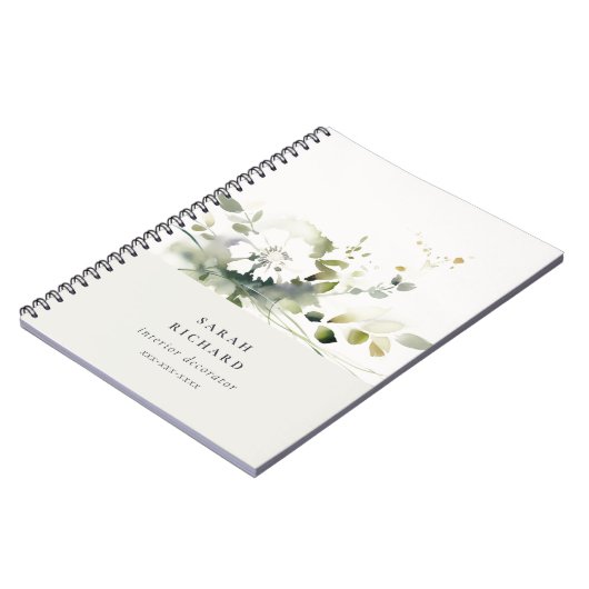 Elegant Modern Boho Abstract Groen Wit Bloemen Notitieboek (Linkerzijde)