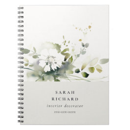 Elegant Modern Boho Abstract Groen Wit Bloemen Notitieboek