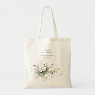 Elegant Modern Boho Abstract Groen Wit Bloemen Tote Bag