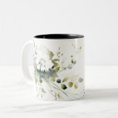 Elegant Modern Boho Abstract Groen Wit Bloemen Tweekleurige Koffiemok (Voorkant links)
