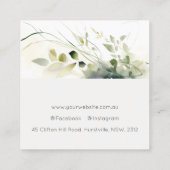 Elegant Modern Boho Abstract Groen Wit Bloemen Vierkante Visitekaartje (Achterkant)