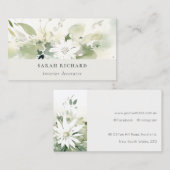 Elegant Modern Boho Abstract Groen Wit Bloemen Visitekaartje (Voorkant / Achterkant)