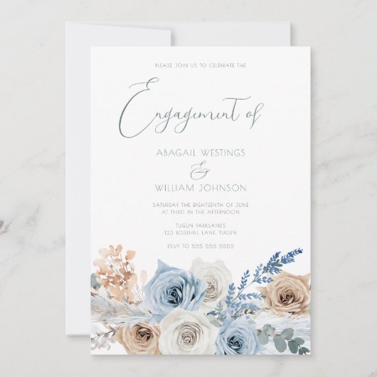 Elegant Modern Boho Blue Engagement Party Kaart (Voorkant)