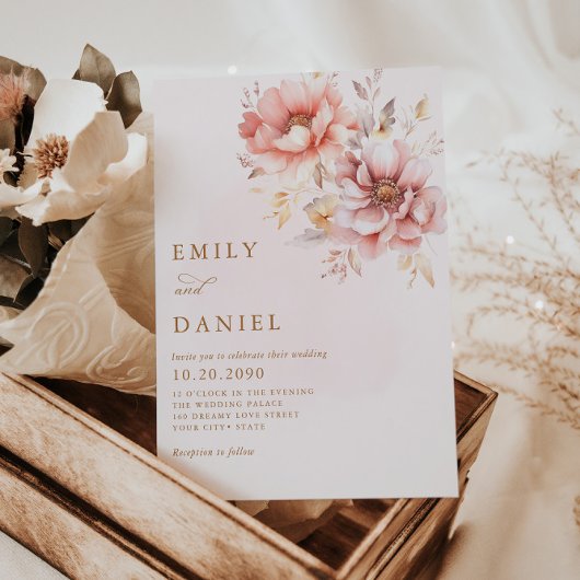 Elegant Modern Boho Blush Roze Goud Bloemen Bruilo Kaart