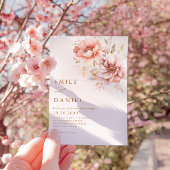 Elegant Modern Boho Blush Roze Goud Bloemen Bruilo Kaart